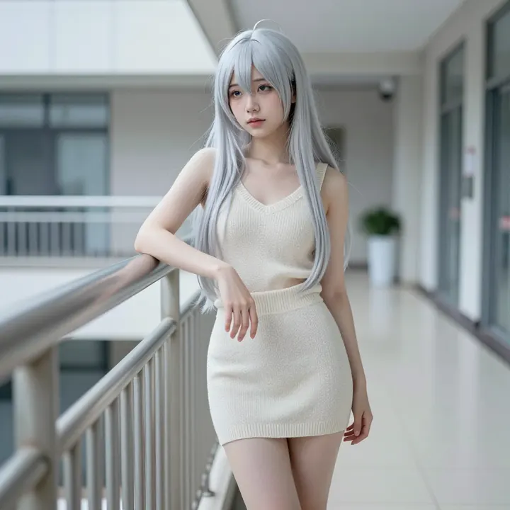 银发少女的走廊时光主题图片 0784，杰作，最佳画质，极致细节，照片级写实 , 清透漫展人像风格