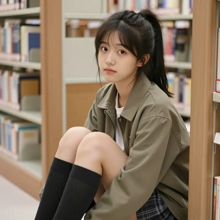 图书馆里的少女时光主题图片 0913，杰作，最佳画质，极致细节，照片级写实 , 真实纪实摄影风格