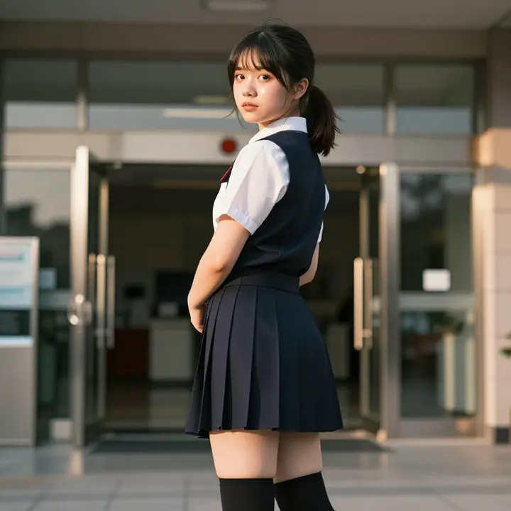 校门口的午后主题图片 0957，杰作，最佳画质，极致细节，照片级写实 , 二次元角色写真风格