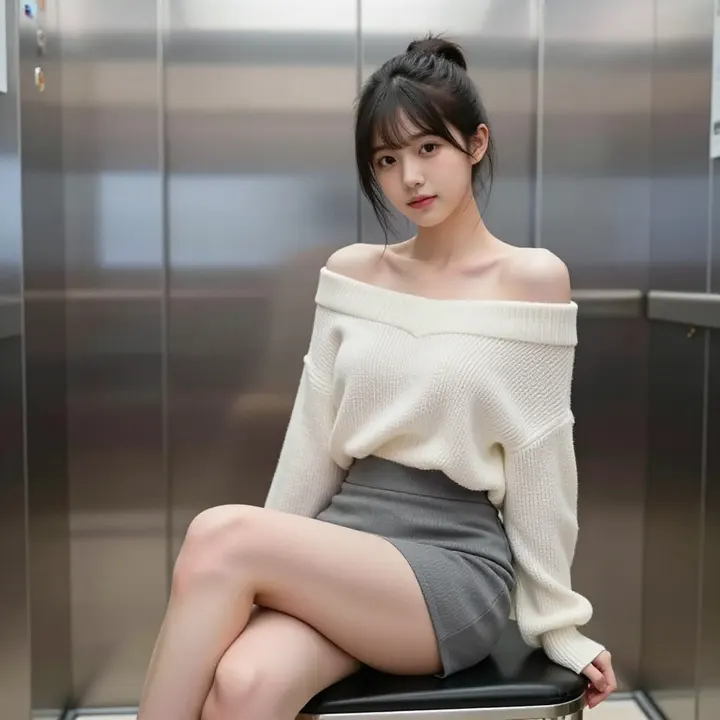 电梯里的温柔时刻主题图片 0981，杰作，最佳画质，极致细节，照片级写实 , 高还原角色摄影风格
