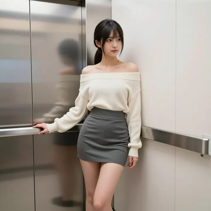 电梯里的温柔时刻主题图片 0985，杰作，最佳画质，极致细节，照片级写实 , 高还原角色摄影风格