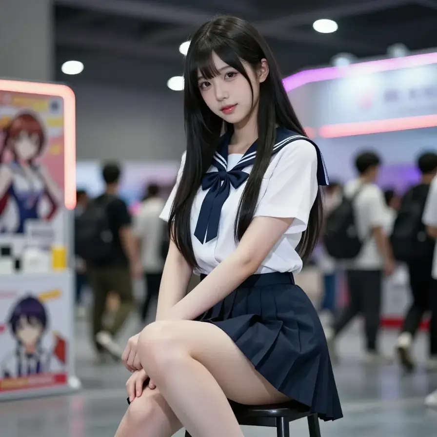 带有侧目姿态的角色肖像摄影画面。